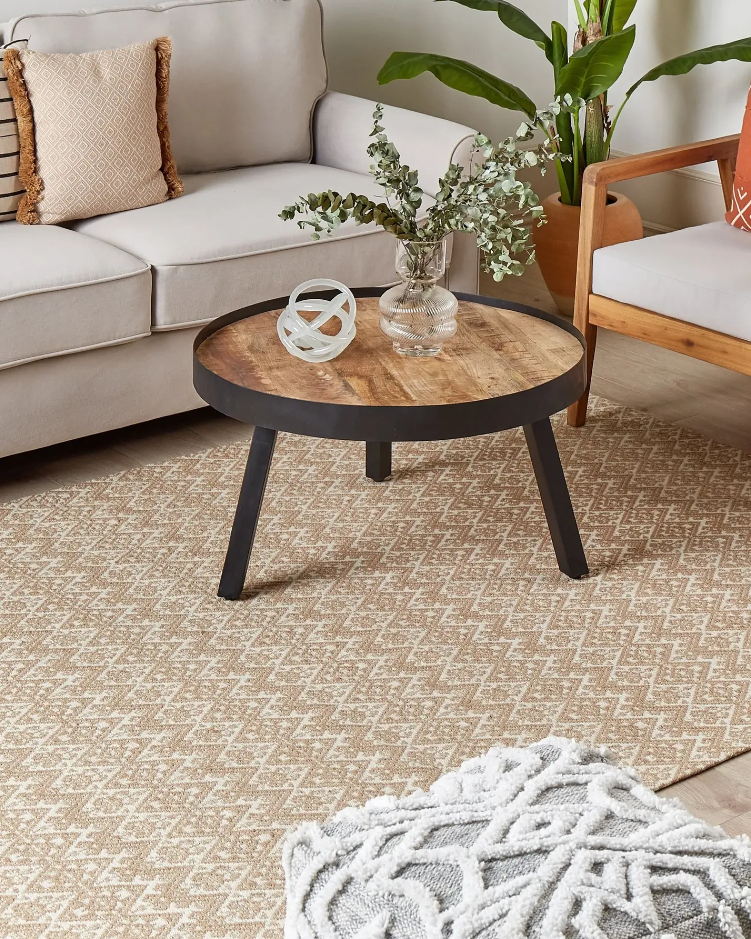 Hot Beliani Tappeto ATIMA Beige Iuta Beige Bianco