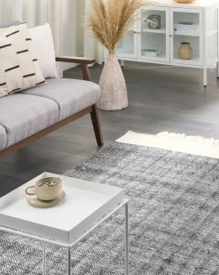 Outlet Beliani Tappeto ATLANTI Nero Lana Bianco Nero