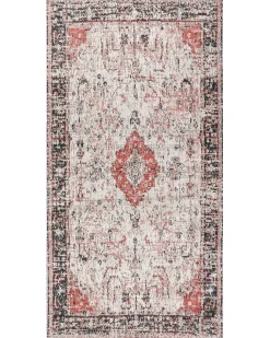 Outlet Beliani Tappeto ATTERA Beige 80 x 150 cm Cotone Beige Nero Rosso