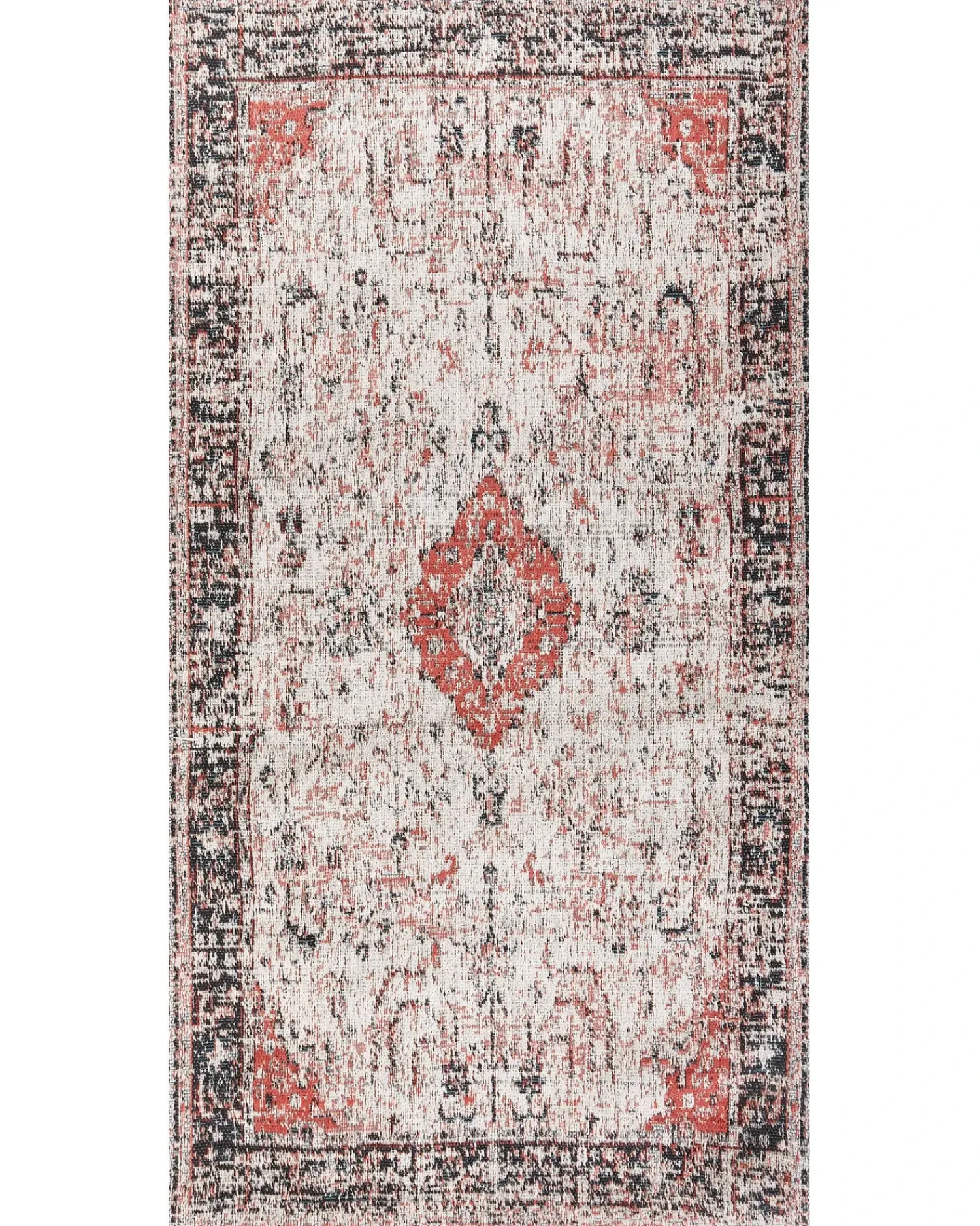Outlet Beliani Tappeto ATTERA Beige 80 x 150 cm Cotone Beige Nero Rosso