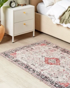 Outlet Beliani Tappeto ATTERA Beige 80 x 150 cm Cotone Beige Nero Rosso