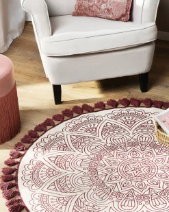 Best Beliani Tappeto AYAKLI Rosso ø 120 cm Cotone Beige Rosso