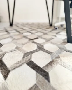 New Beliani Tappeto AYDIN Grigio Pelle naturale Beige Grigio