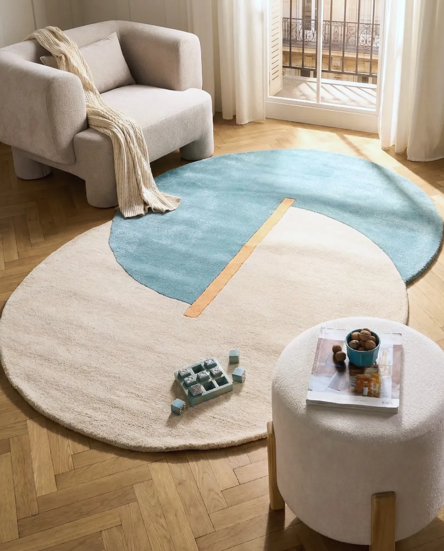 New Beliani Tappeto AYUJ Beige/ Blu 160 x 230 cm Viscosa Beige Blu