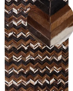 New Beliani Tappeto BALAT Marrone 160 x 230 cm Pelle naturale Beige Marrone Nero Multicolore