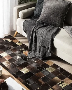 Hot Beliani Tappeto BANDIRMA Marrone Pelle naturale Marrone Oro