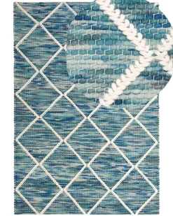 Best Beliani Tappeto BELENLI Blu 140 x 200 cm Lana Bianco Blu