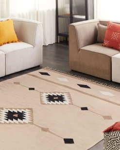 Hot Beliani Tappeto BERDIK Multicolore Cotone Kilim Bianco Beige Nero Multicolore