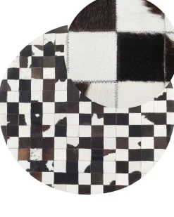 Hot Beliani Tappeto BERGAMA Marrone ø 140 cm Pelle naturale Bianco Nero