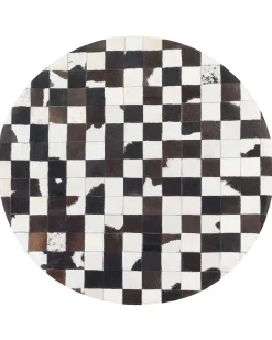 Hot Beliani Tappeto BERGAMA Marrone ø 140 cm Pelle naturale Bianco Nero