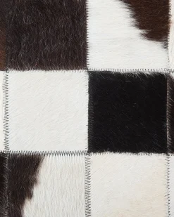 Hot Beliani Tappeto BERGAMA Marrone ø 140 cm Pelle naturale Bianco Nero