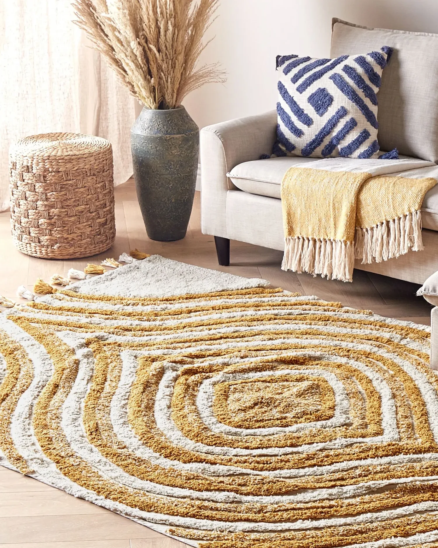 Hot Beliani Tappeto BINGOL Giallo Cotone Beige Giallo