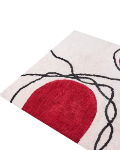 Online Beliani Tappeto BOLAT Beige Cotone Beige Rosso Marrone Nero