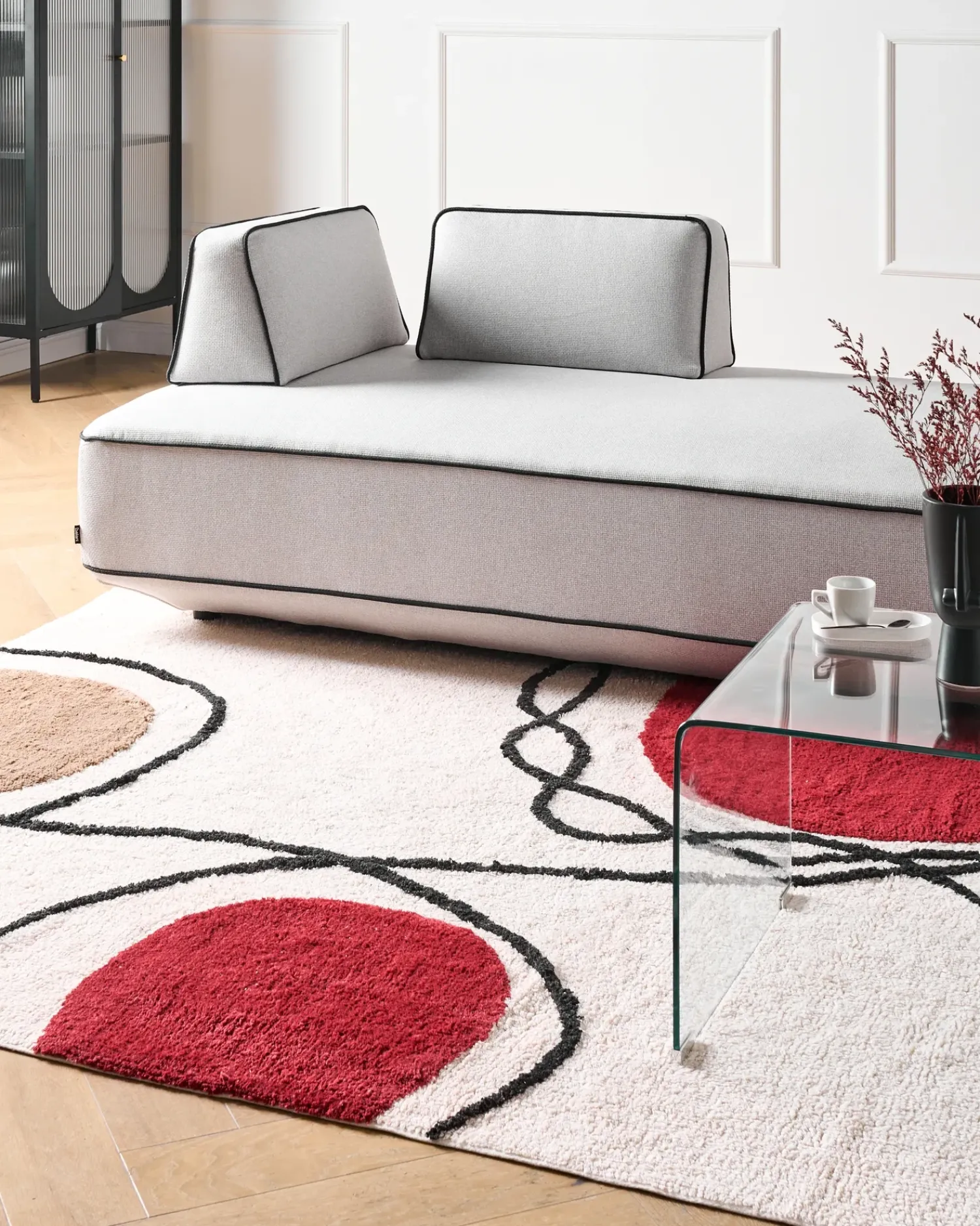 Online Beliani Tappeto BOLAT Beige Cotone Beige Rosso Marrone Nero