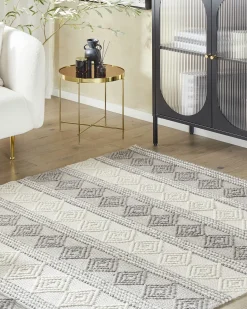 New Beliani Tappeto BOZOVA Beige chiaro Lana Beige Grigio