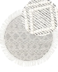 Hot Beliani Tappeto BULDAN Grigio ø 140 cm Lana Bianco Grigio
