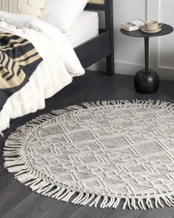 Hot Beliani Tappeto BULDAN Grigio ø 140 cm Lana Bianco Grigio