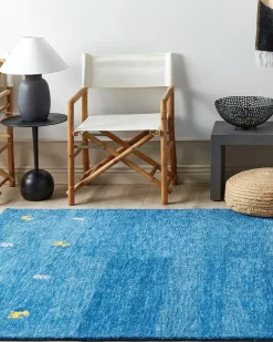Clearance Beliani Tappeto CALTI Blu scuro 160 x 230 cm Lana Persiano Giallo Blu Grigio