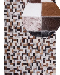 Discount Beliani Tappeto CESME Multicolore Pelle naturale Beige Grigio Marrone Nero Multicolore