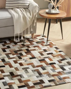 Discount Beliani Tappeto CESME Multicolore Pelle naturale Beige Grigio Marrone Nero Multicolore