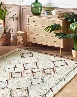 Hot Beliani Tappeto CORUM Beige Cotone Beige Blu Bordeaux Marrone Verde