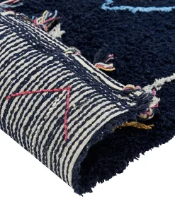Hot Beliani Tappeto CORUM Nero Cotone Bianco Blu Bordeaux Giallo Nero