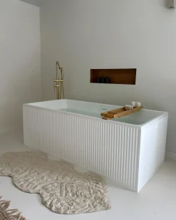 Outlet Beliani Tappeto da bagno CANBAR chiaro 150 x 60 cm Cotone Beige