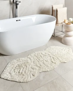 Outlet Beliani Tappeto da bagno CANBAR chiaro 150 x 60 cm Cotone Beige