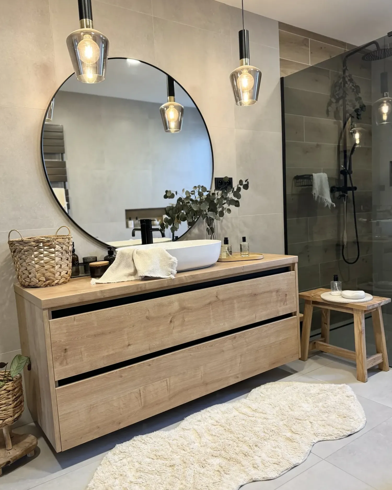 Outlet Beliani Tappeto da bagno CANBAR chiaro 150 x 60 cm Cotone Beige