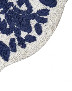 Clearance Beliani Tappeto da bagno CANBAR Blu marino 150 x 60 cm Cotone Bianco Blu