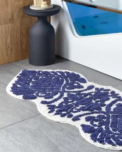 Clearance Beliani Tappeto da bagno CANBAR Blu marino 150 x 60 cm Cotone Bianco Blu