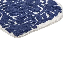 Clearance Beliani Tappeto da bagno CANBAR Blu marino 150 x 60 cm Cotone Bianco Blu