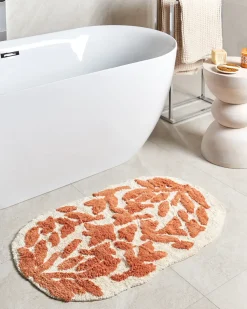 Outlet Beliani Tappeto da bagno DERIK Arancione 60 x 90 cm Cotone Beige Arancione