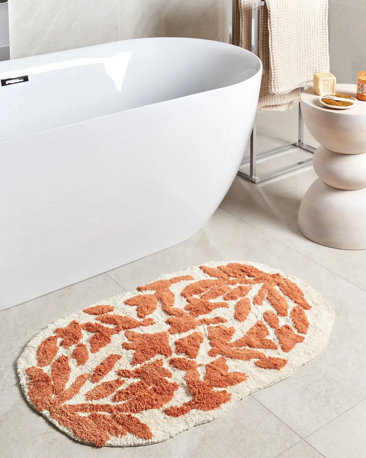 Outlet Beliani Tappeto da bagno DERIK Arancione 60 x 90 cm Cotone Beige Arancione