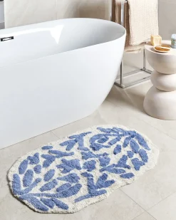 Discount Beliani Tappeto da bagno DERIK Blu 60 x 90 cm Cotone Bianco Blu
