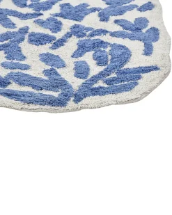 Discount Beliani Tappeto da bagno DERIK Blu 60 x 90 cm Cotone Bianco Blu