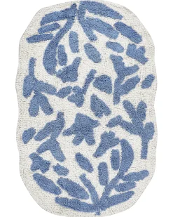 Discount Beliani Tappeto da bagno DERIK Blu 60 x 90 cm Cotone Bianco Blu