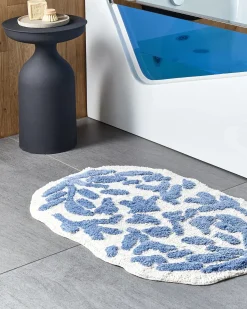 Discount Beliani Tappeto da bagno DERIK Blu 60 x 90 cm Cotone Bianco Blu