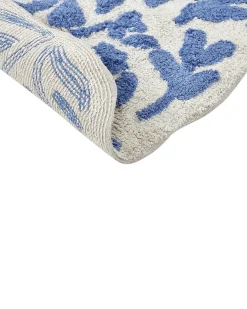 Discount Beliani Tappeto da bagno DERIK Blu 60 x 90 cm Cotone Bianco Blu