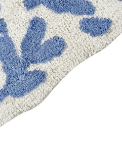 Discount Beliani Tappeto da bagno DERIK Blu 60 x 90 cm Cotone Bianco Blu