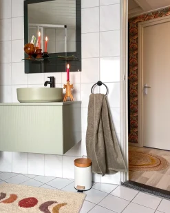 Discount Beliani Tappeto da bagno ESME Beige 50 x 80 cm Cotone Arancione Beige Giallo Rosso