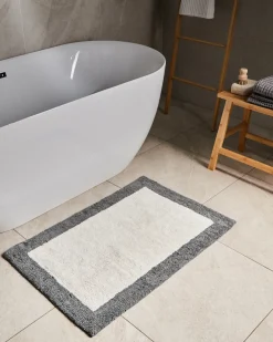 Sale Beliani Tappeto da bagno KABRI Grigio/Beige 60 x 90 cm Cotone Beige Grigio