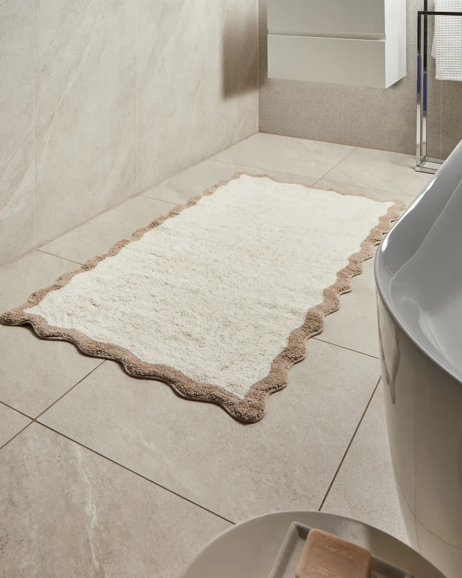 Outlet Beliani Tappeto da bagno NANGAL Marrone/Beige Cotone Beige Marrone