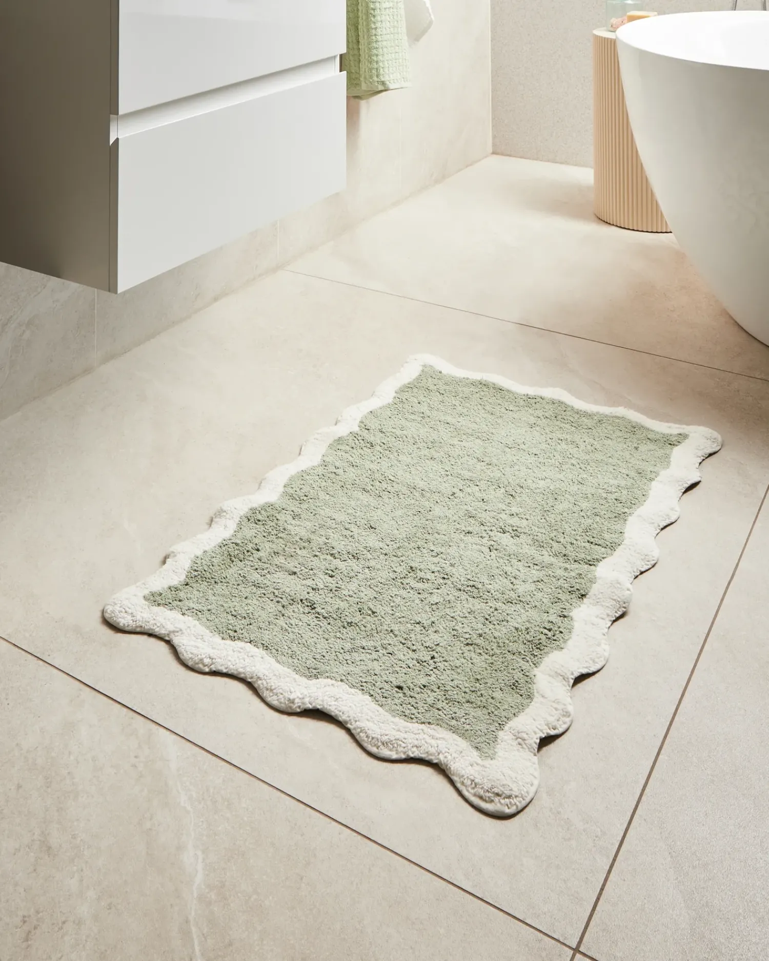 Online Beliani Tappeto da bagno NANGAL Verde 60 x 90 cm Cotone Beige Verde