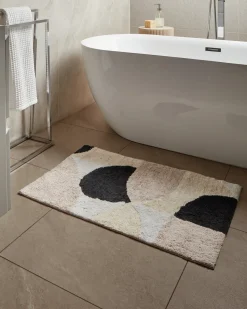 Online Beliani Tappeto da bagno SANOLI Beige 60 x 90 cm Cotone Bianco Beige Nero