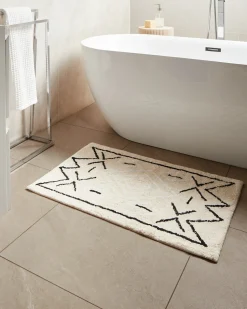Discount Beliani Tappeto da bagno UNTLA Beige chiaro 60 x 90 cm Cotone Beige Nero