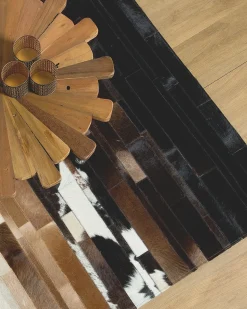 Discount Beliani Tappeto DALYAN Marrone 140 x 200 cm Pelle naturale Beige Marrone Multicolore Nero