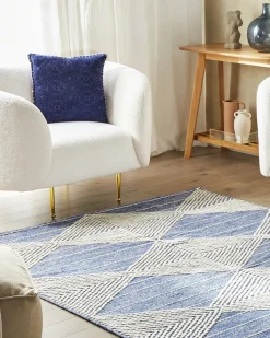 Discount Beliani Tappeto DATCA Blu Lana Beige Blu