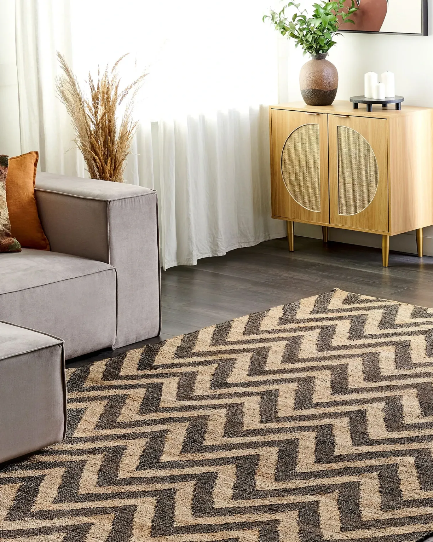 Outlet Beliani Tappeto DEDEPINARI Beige Iuta Beige Nero