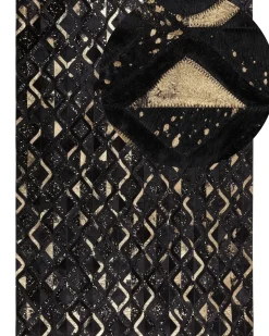 Clearance Beliani Tappeto DEVELI Nero 140 x 200 cm Pelle naturale Oro Nero